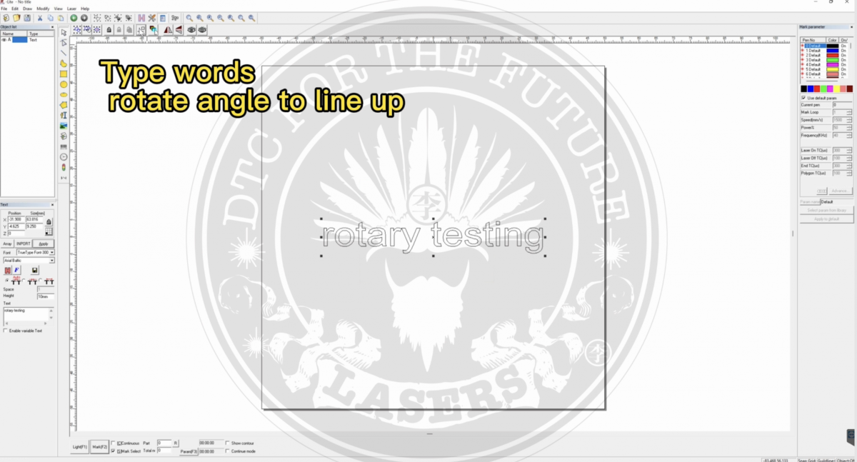 How to use fiber laser rotary "rotatetextmark"