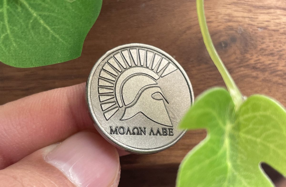 50w fiber engraving coin-molon labe
