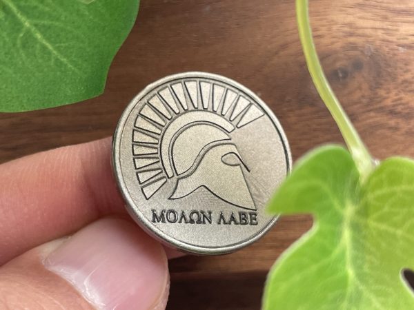 50w fiber engraving coin-molon labe